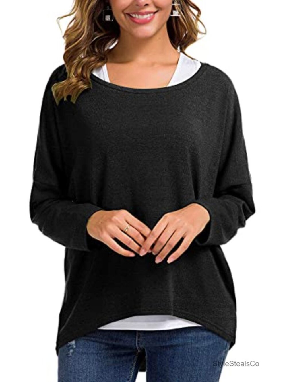 Oversized Batwing Sleeve Pullover Sweater Loose Knit Tunic Top
